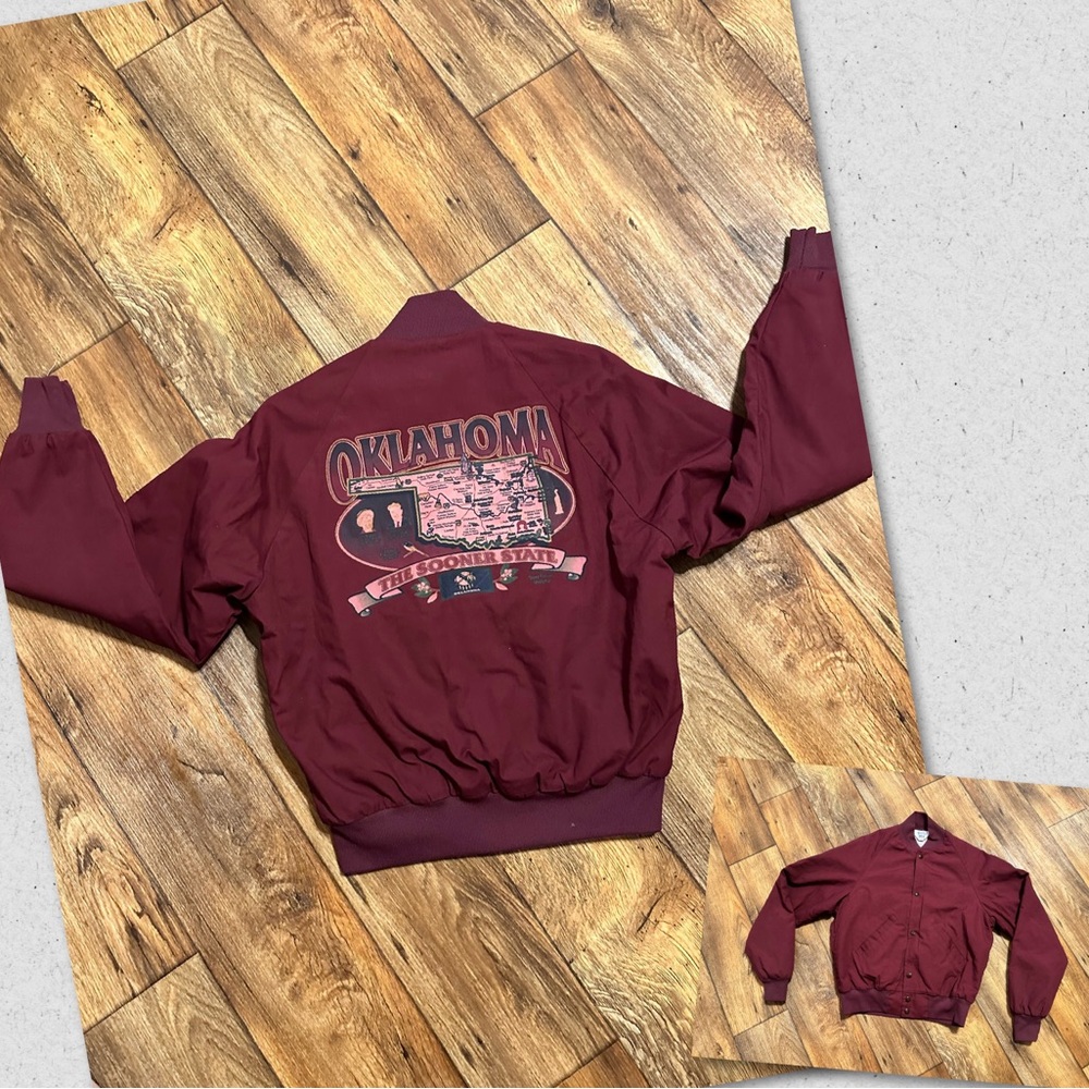 Oklahoma The Sooner Stare Bomber Jacket- Maroon color- size: small